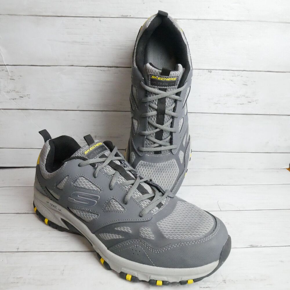 Skechers Mens Size 13 Hillcrest Leather/Mesh Hiking Sneaker Gray / Yellow